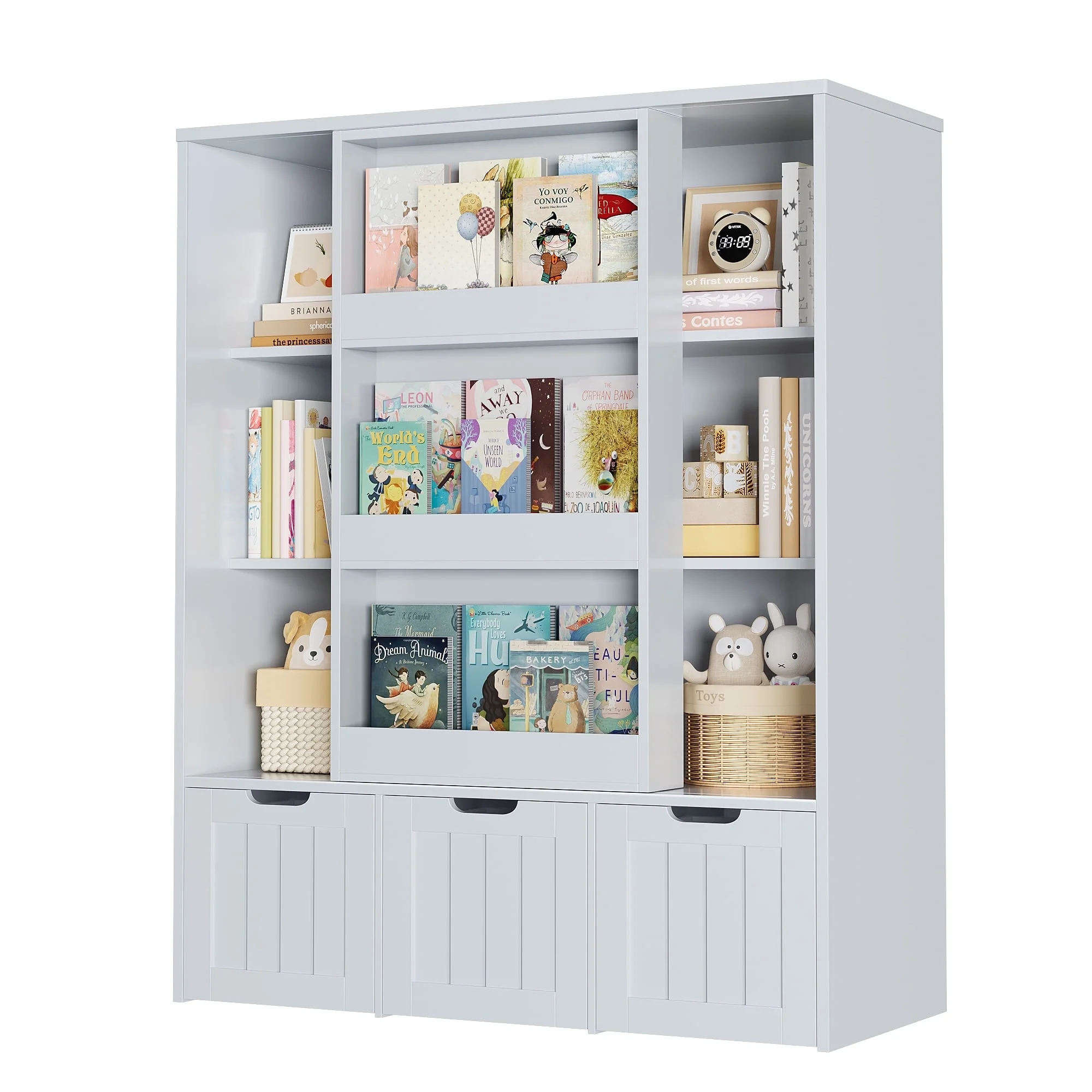Homfa 6 Cube Toy Storage, Cube Organizer with Sliding Rack, 3 Drawer Kids Bookcase and Bookshelf, White