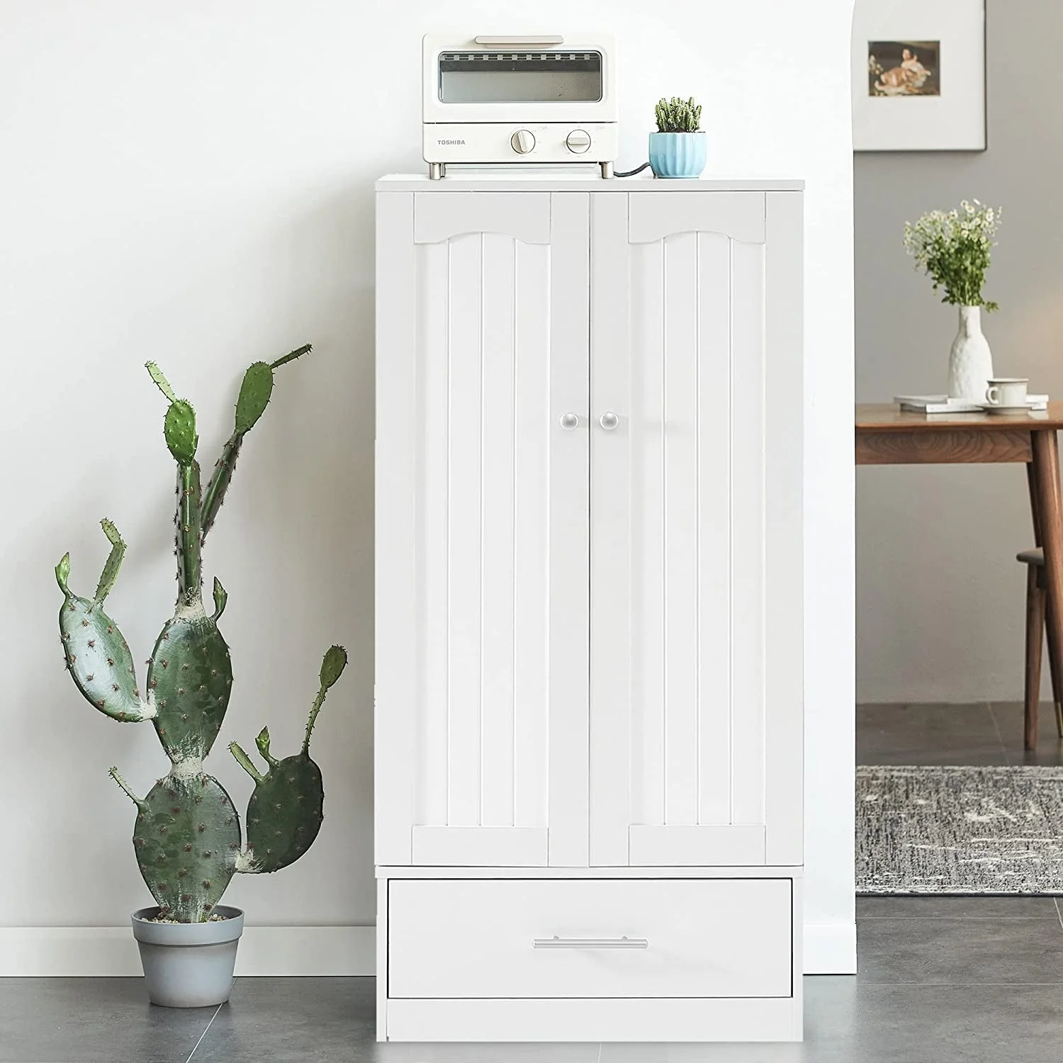 Alohappy 47'' Pantry Cabinet, Kitchen Storage Cabinet with Drawers and Led Light, Adjustable Shelves for Kitchen, Dinning Room - White
