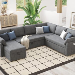 VanAcc Sofa Bed, Sleeper Sofa with Storage Chaise 2 in 1 Pull Out Couch Living Room