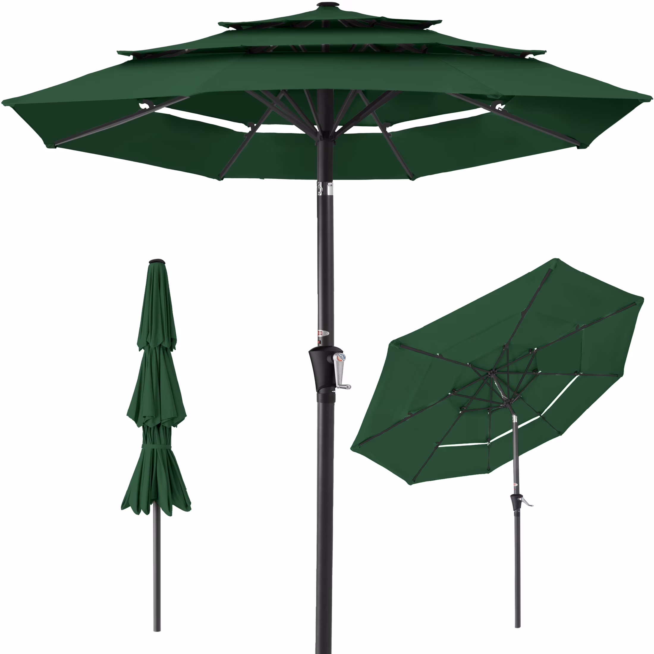 Best Choice Products 10ft 3-Tier Patio Umbrella, Market Sun Shade w/ Tilt Adjustment, Easy Crank - Red