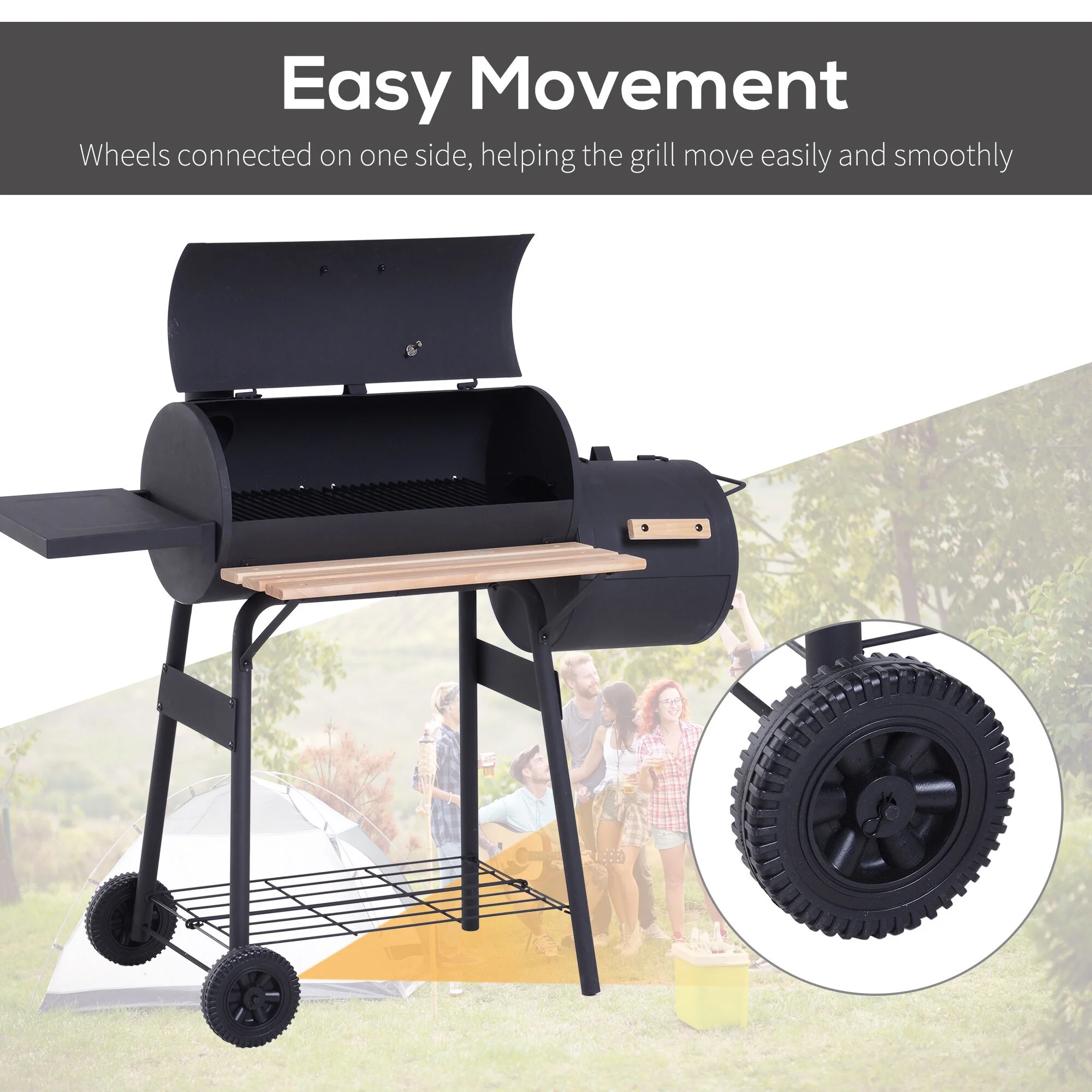 DUOSONG Outsunny 48" Steel Portable Backyard Charcoal Bbq Grill And Offset Smoker Combo With Wheels Black Steel Garden & Outdoor BBQ Grills & Utensils