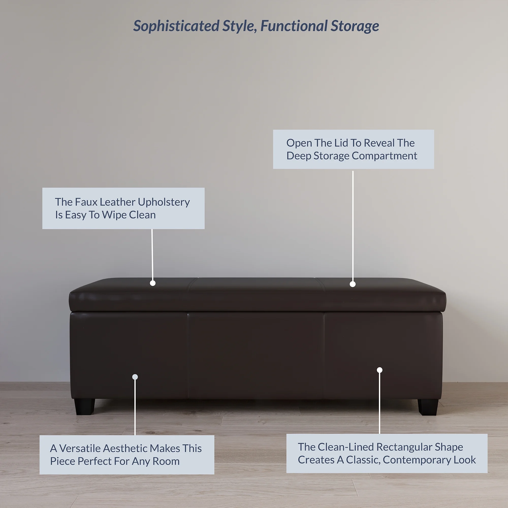BELLEZE Storage Ottoman Bench Footstool - Amherst (Beige)