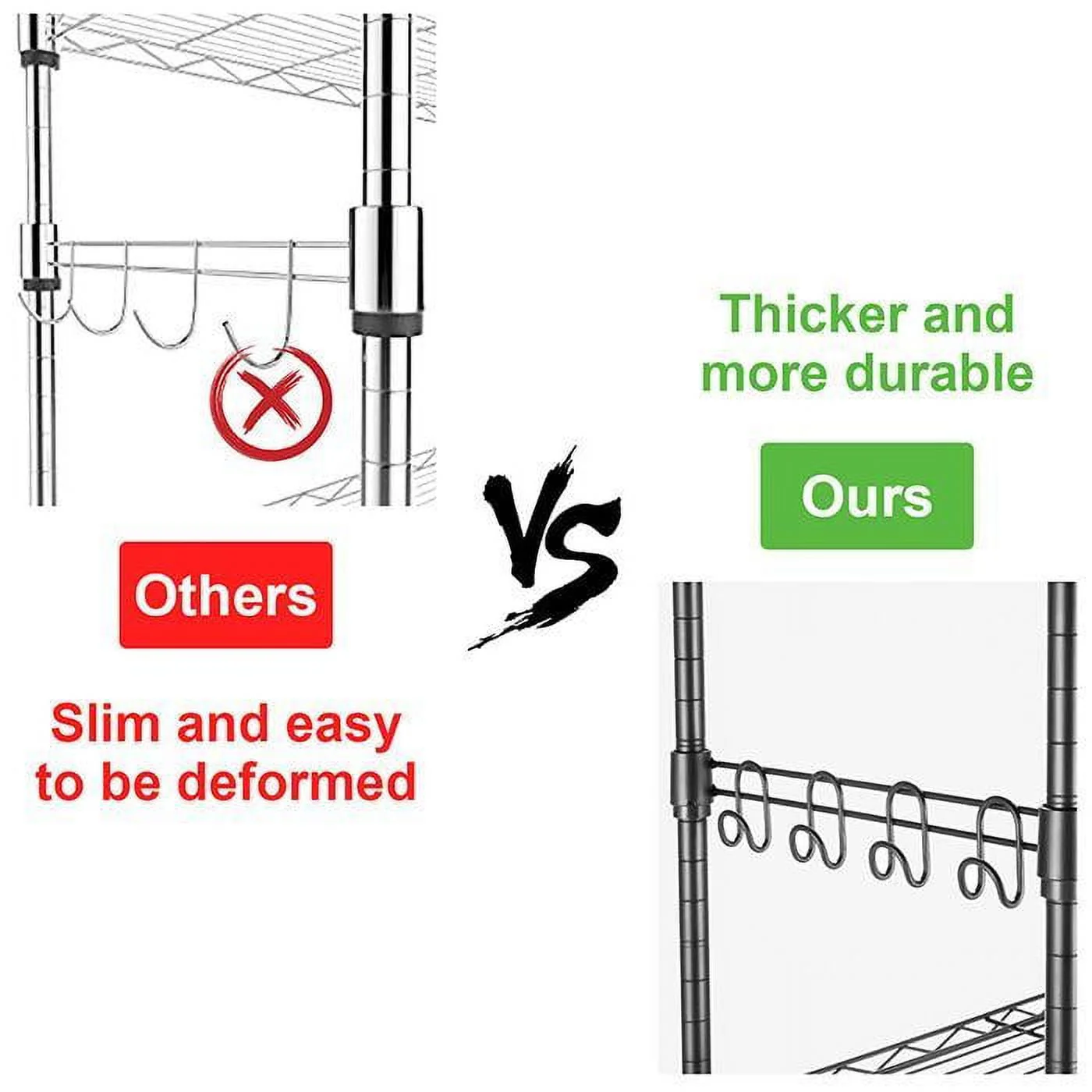 5-Tier 600 lbs Carrying Capacity Wire Shelf 72" Steel Shelf Tier Height Adjustable Metal Racks with 4 Wheels & 4 Hooks for Garage Kitchen Storage Organizer Shelving Unit
