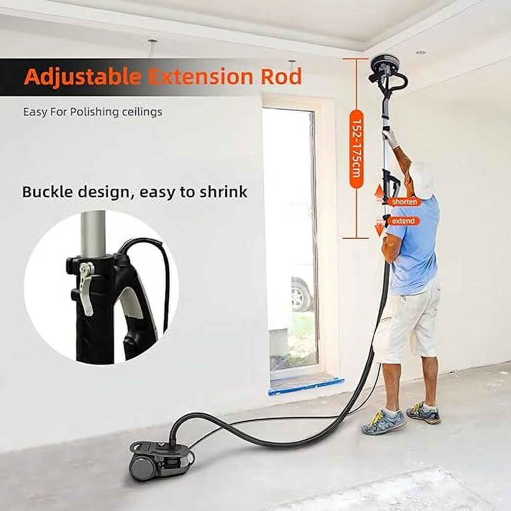 Garvee Drywall Sander,750W Electric Drywall Sander 7 Variable Speed 900-1800 RPM Sander with LED Light, 14 Pcs Sanding discs, Extendable Handle, Dust Hose, Storage Bag