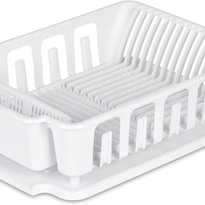 Sterilite 2-Piece Sink Dish Rack Drainer, White, L