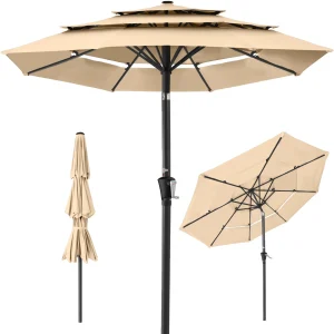 Best Choice Products 10ft 3-Tier Patio Umbrella, Market Sun Shade w/ Tilt Adjustment, Easy Crank - Red