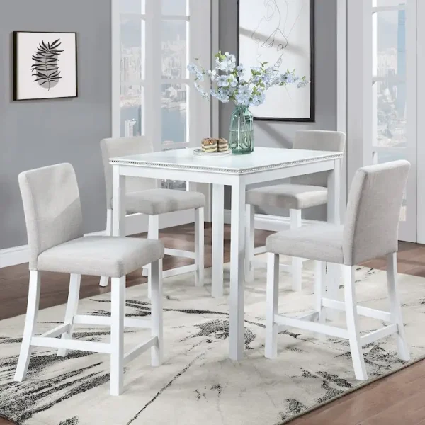 Modern 5-Piece Dining Set with Square Counter Height Table & 4 Upholstered Chairs