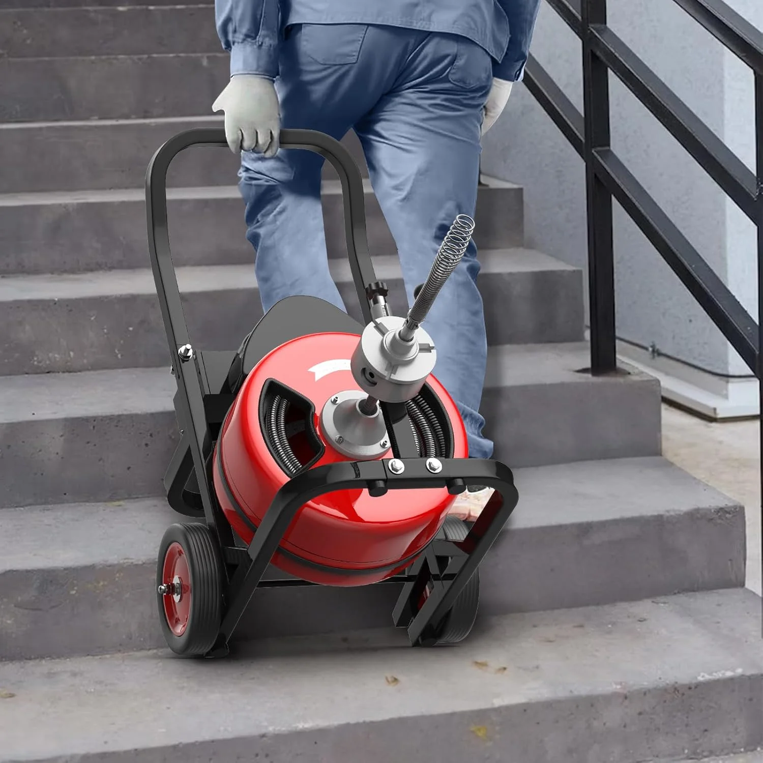 Roromall 75FT 100FT Electric Drain Cleaning Machine with 1/2-inch 3/4-inch Cable, 450W Auto Feed Portable Sewer Snake, Air-Activated Foot Switch, 4 Interchangeable Cutters for 2" to 4" Pipes