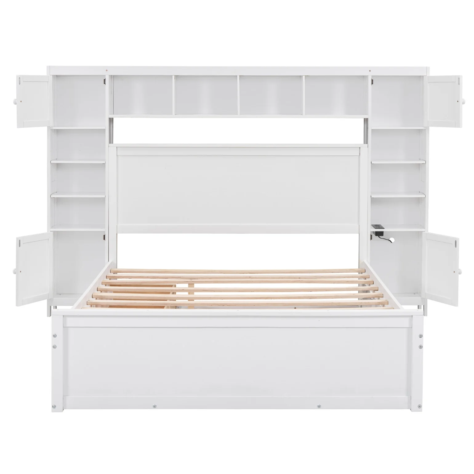 Queen Size Bed Frame with Headboard Storage and Outlet, Modern Solid Wood Storage Bed with 4 Underbed Drawers, Durable and Noiseless,Espresso