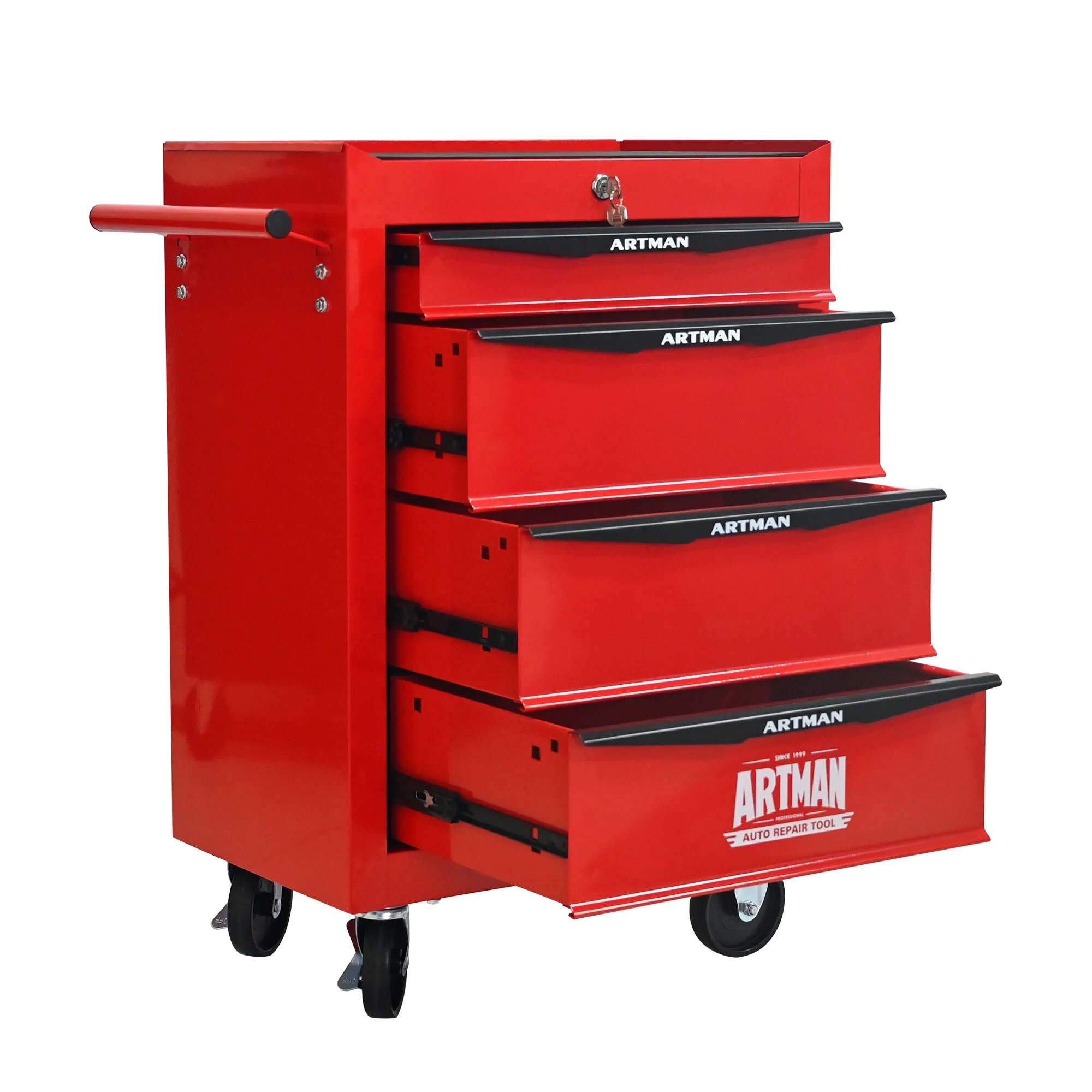 Tool Cabinets 4 Drawers Multifunctional Tool Cart with Wheels,Metal Rolling Tool Cart Storage for Garage Workshop Warehouse Repair Shop--With Stainless Steel Roof- Red&Black,Garage Tool Cabinets
