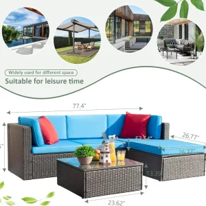 Devoko 5 Pieces Patio Furniture Sets All Weather Outdoor Sectional Patio Sofa Manual Weaving Wicker Rattan Patio Seating Sofas with Cushion and Glass Table(Beige)