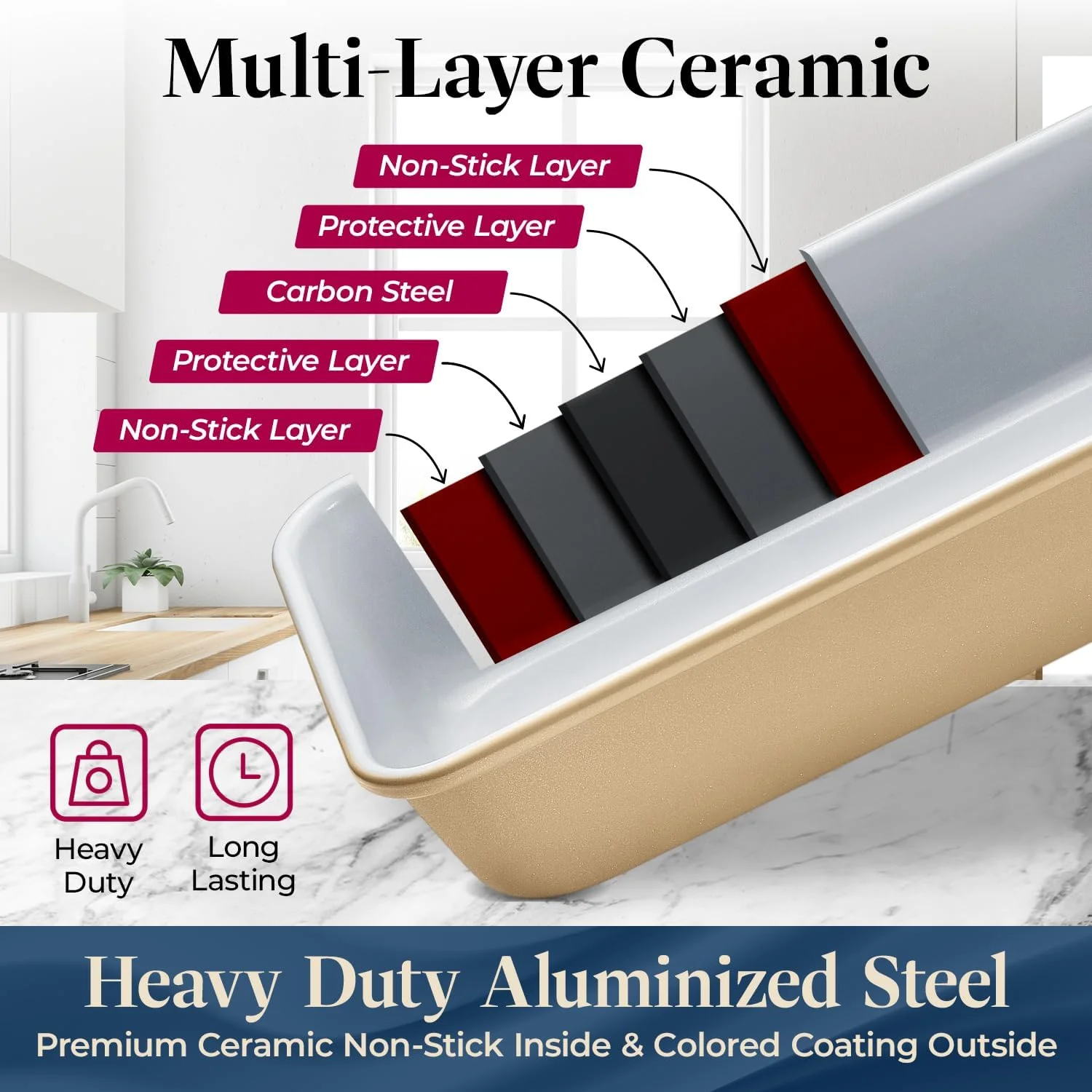 8-Piece Stackable Bakeware Set - Aluminized Steel with Ceramic Non-Stick Coating, Healthy Baking, Ergonomic Handles, Cooling Rack, Non-Toxic, Oven-Safe, Durable Quality