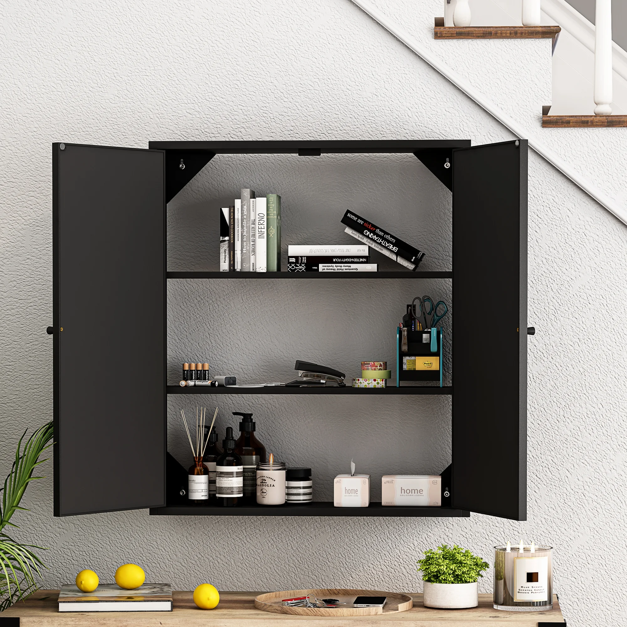 27.56"Modern Wall Cabinet with Glass Doors, Bathroom Cabinet with Featuring Three-tier Storage for Entryway Living Room, Bathroom or Dining Room, Mint Green
