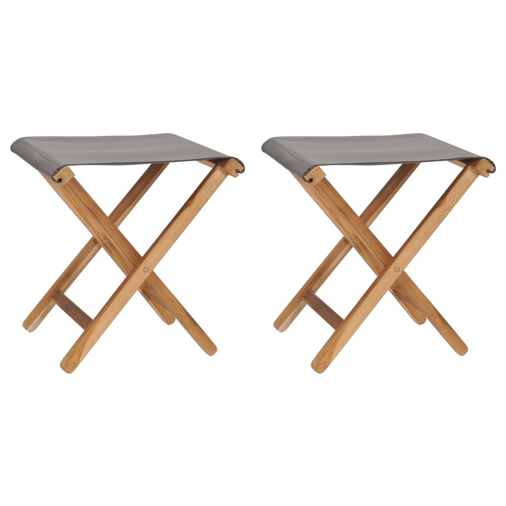 vidaXL Folding Chairs 2 Pcs Patio Stool for Camping Solid Wood Teak and Fabric