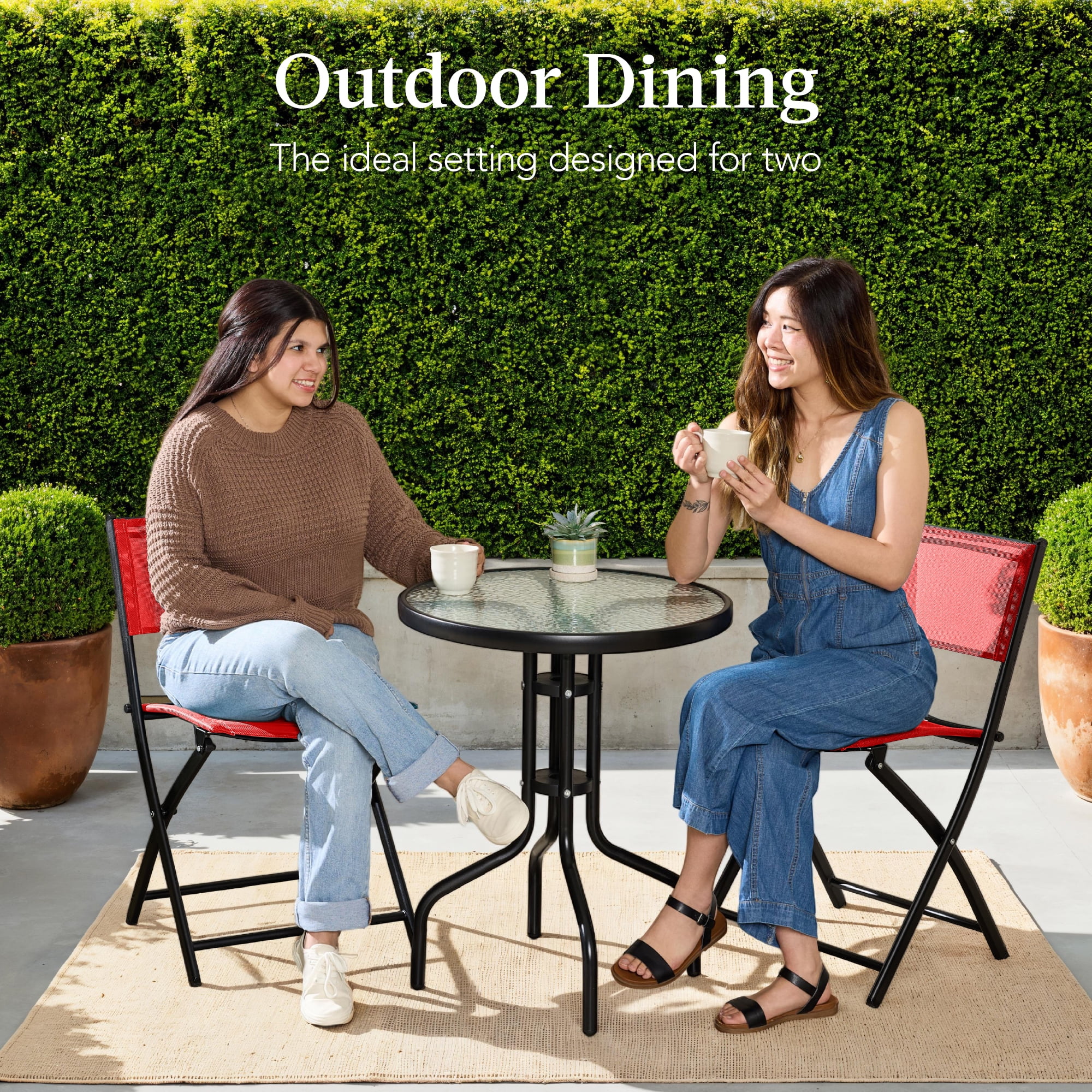 Best Choice Products 3-Piece Patio Bistro Dining Furniture Set w/ Glass Tabletop, Folding Chairs - Gray
