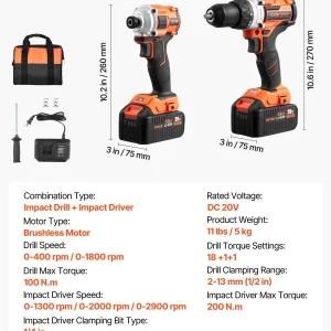 Tool Combo Kit Max 20V Cordless 2-Tool Power Combo Kit with 4.0 Ah Battery -C Home & Workshop Use