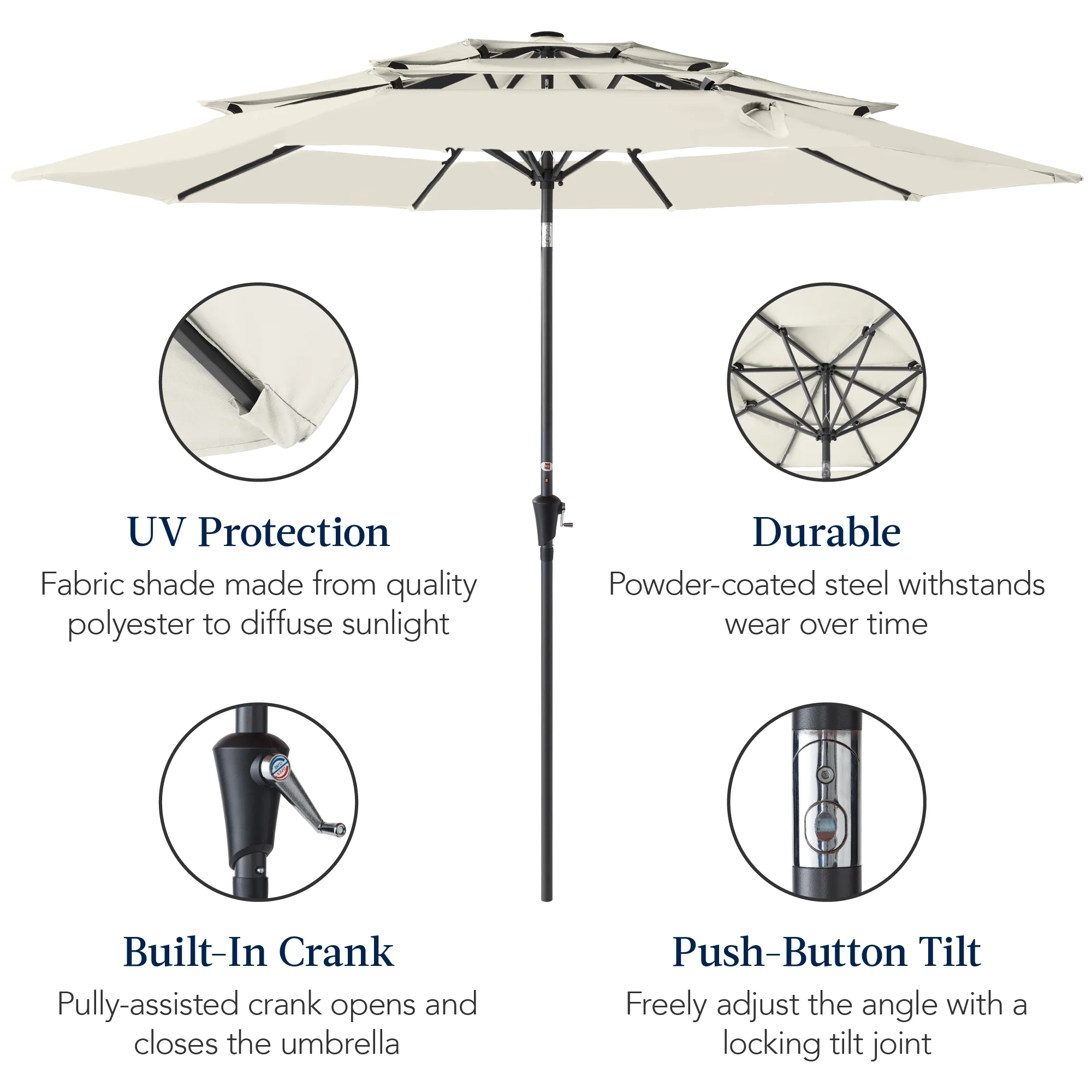 Best Choice Products 10ft 3-Tier Patio Umbrella, Market Sun Shade w/ Tilt Adjustment, Easy Crank - Red