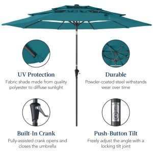 Best Choice Products 10ft 3-Tier Patio Umbrella, Market Sun Shade w/ Tilt Adjustment, Easy Crank - Red
