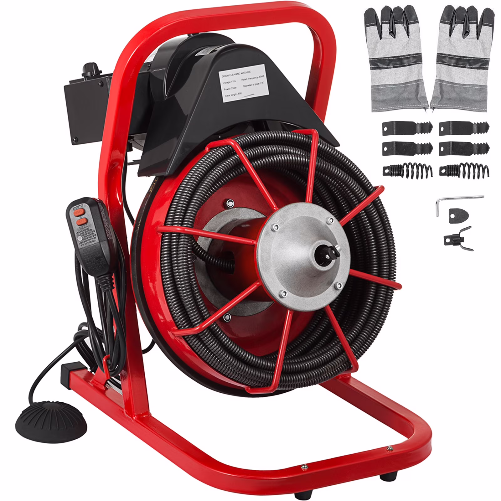 BENTISM Drain Cleaner 50'-100' Drain Cleaning Machine Snake Sewer Clean w/ Cutters[50ft x 3/8in Light(open type)]
