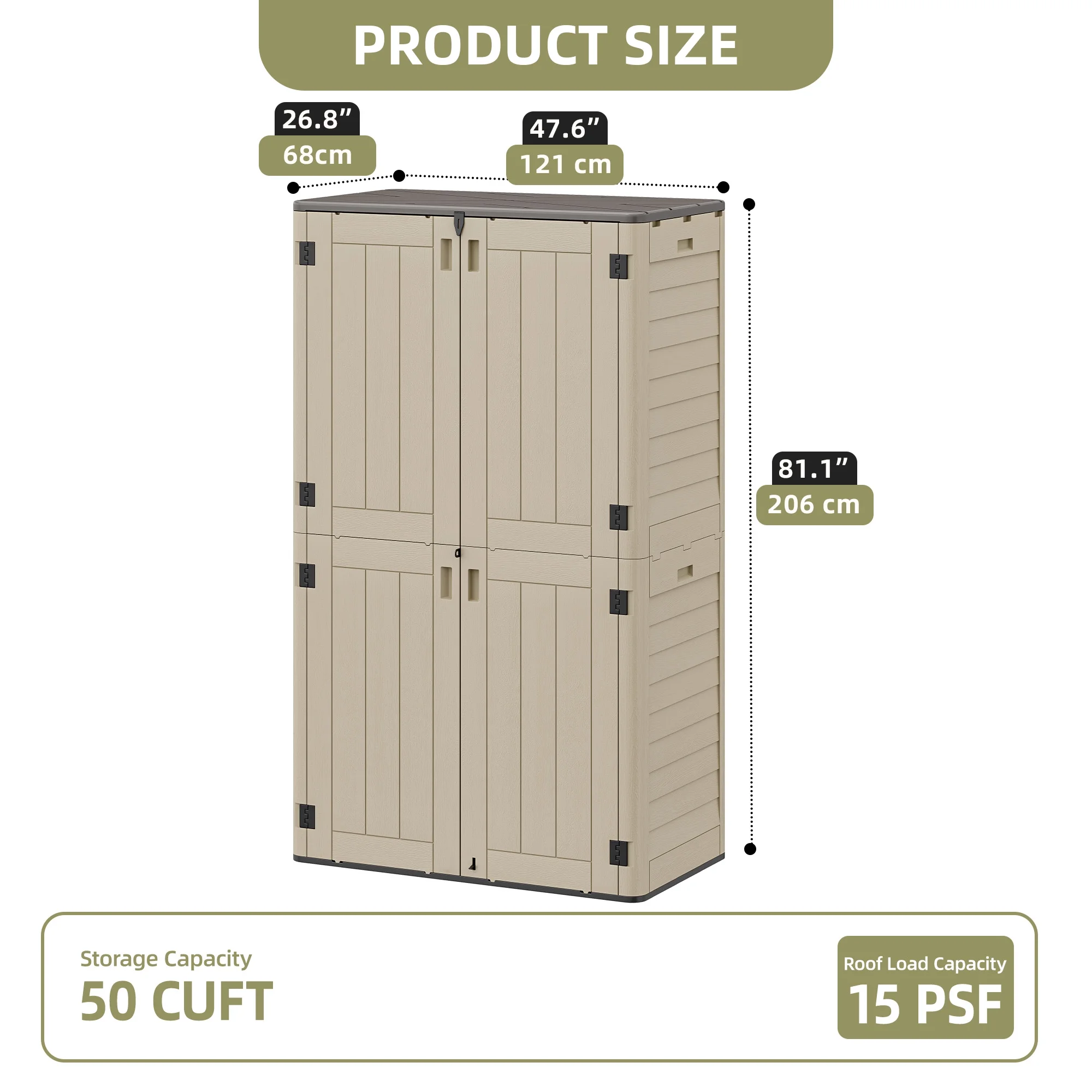 Wooflex 6.7 ft Tall Garage Cabinet with Lockable Double Doors, Resin Storage for Cleaning Supplies, Vacuums, Portable Household Organizer, Woodgrain Brown