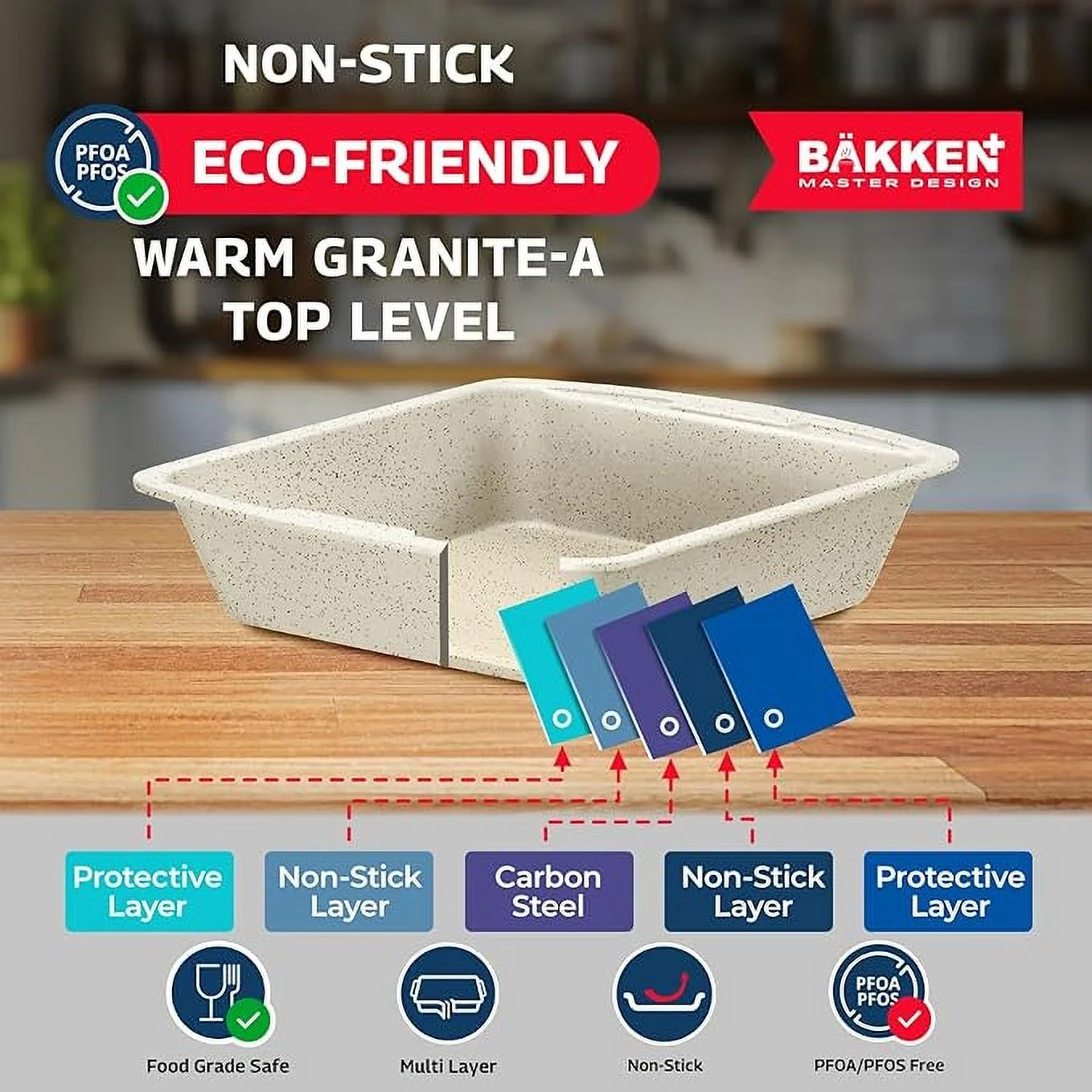 Bakken Master 38 Piece Granite Cookware and Bakeware Set -C Nonstick Granite Coating, Pots and Pans with Detachable Handles and Tempered Glass Lids, 6-piece Bakeware set, 12-piece Mixing Bowls,Brown