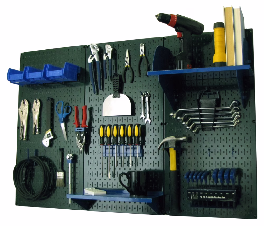 4ft Metal Pegboard Standard Tool Storage Kit - Green Toolboard & Blue Accessories