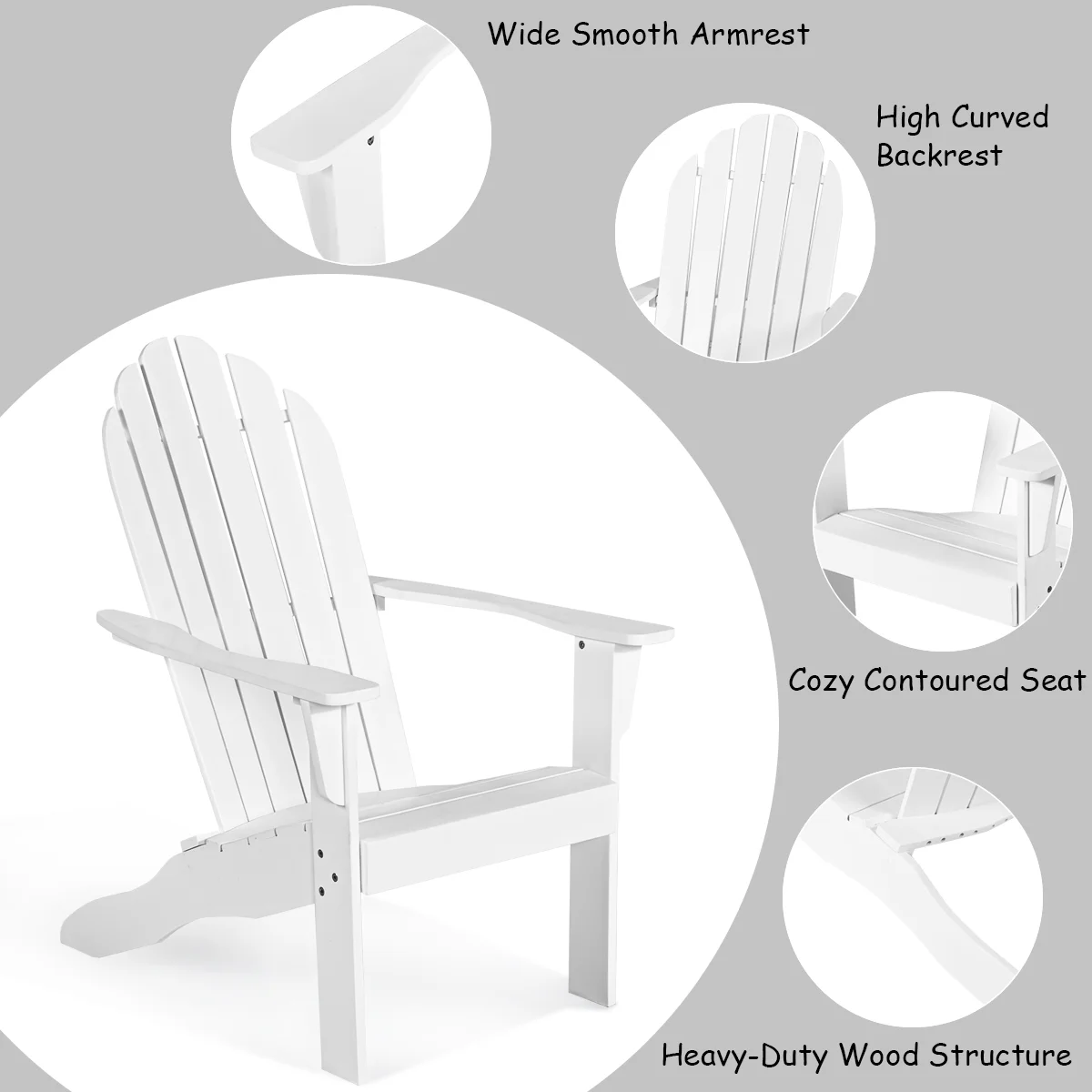 Costway Outdoor Adirondack Chair Accent Chair Solid Wood sturdy Patio Garden Deck Furniture Gray