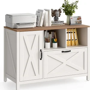 Vabches 2 Drawer Lateral File Cabinet,Mobile Wood office Cabinet for Home Office,Printer Stand with Open Storage Shelves.