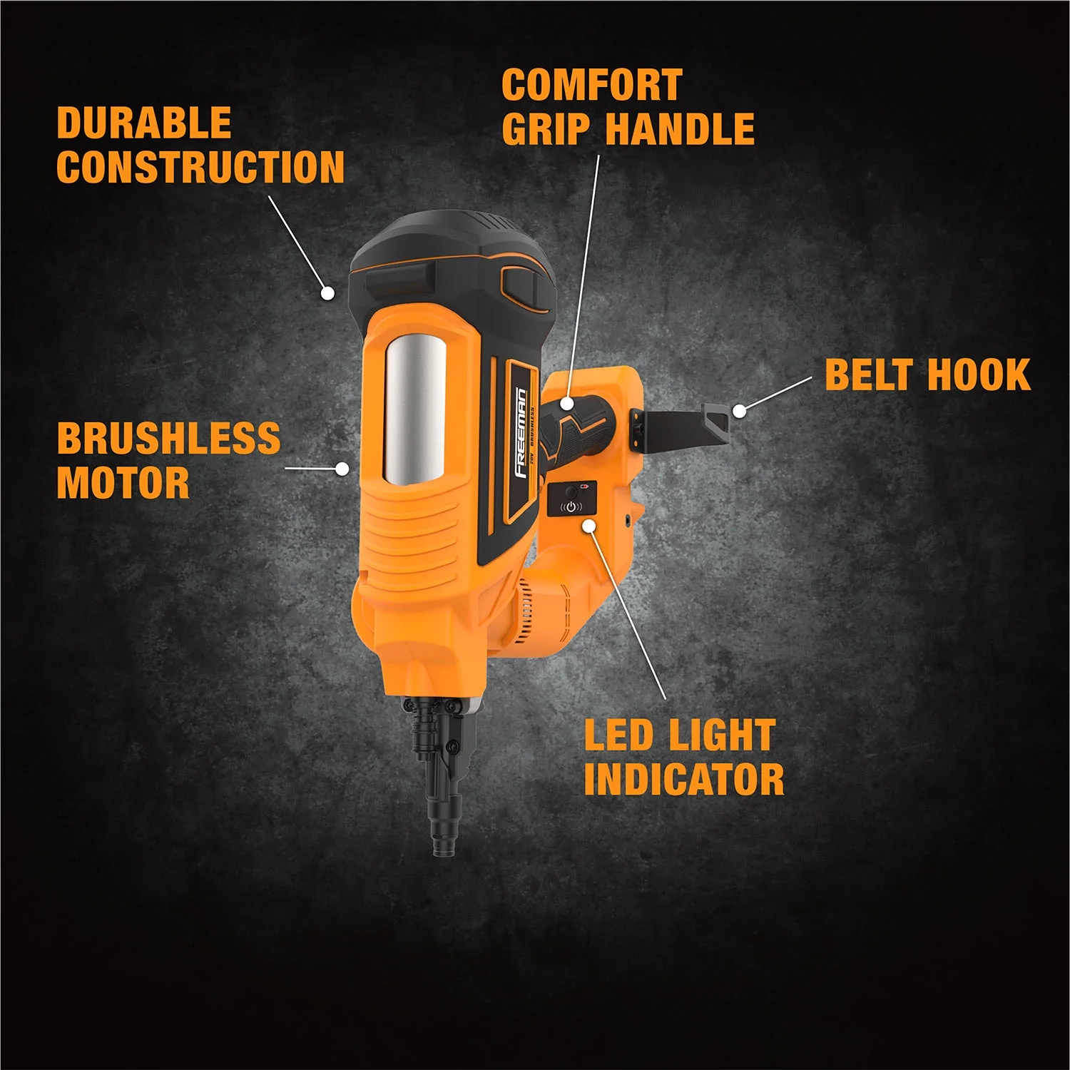Freeman PE20VTCNPN 20 Volt Cordless and Brushless 3" Single Pin Concrete Nailer (Tool Only) -C 750 Shots per Charge