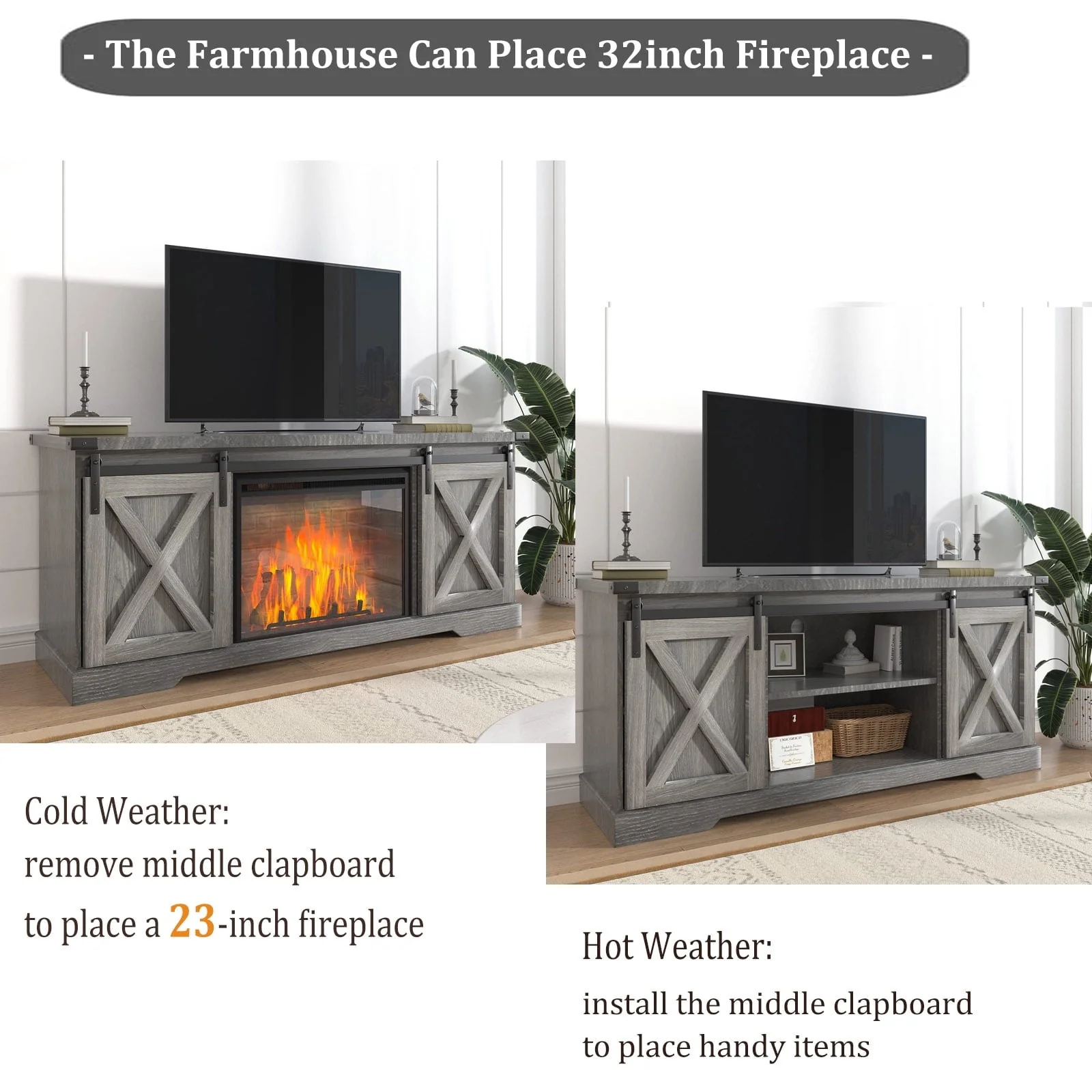 58" Farmhouse Coffee Bar Cabinet with Sliding Barn Door, Heavy Duty Sideboard Buffet Cabinet Kitchen Storage(Grey)