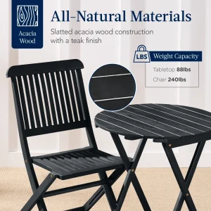 Best Choice Products 3-Piece Acacia Wood Bistro Set, Folding Patio Furniture w/ 2 Chairs, Table - Natural