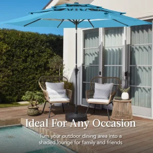 Best Choice Products 10ft 3-Tier Patio Umbrella, Market Sun Shade w/ Tilt Adjustment, Easy Crank - Red