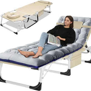 Slsy Folding Lounge Chair, 5-Position Adjustable Outdoor Reclining Chair, Folding Sleeping Bed Cot, Folding Chaise Lounge Chair for Pool Beach Patio Sunbathing