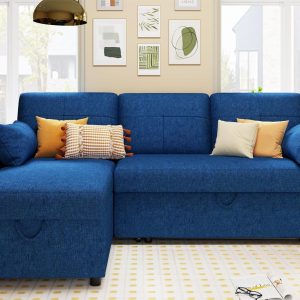 VanAcc Sofa Bed, Sleeper Sofa with Storage Chaise 2 in 1 Pull Out Couch Living Room