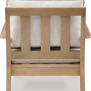 Signature Design by Ashley Clare View Coastal Outdoor Patio Eucalyptus Sofa with Cushions, Beige