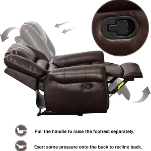 CANMOV Leather Recliner Chair, Classic and Traditional Manual Recliner Chair with Comfortable Arms and Back Single Sofa for Living Room, Nut Brown