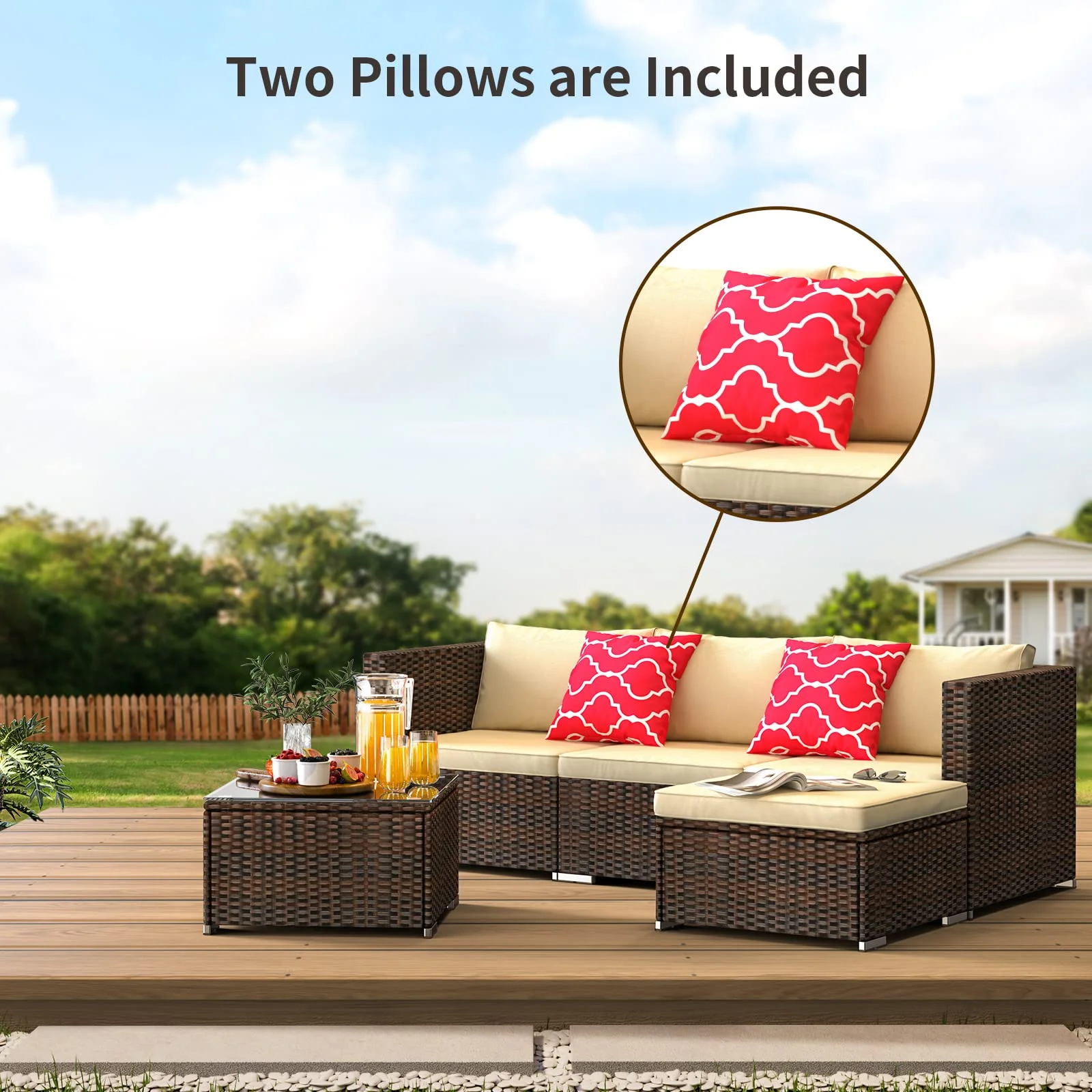 Patio Furniture Set Clearance, Lofka 5 Piece Outdoor Sectional Furniture Chair Set with Cushions and Tea Table, Gray