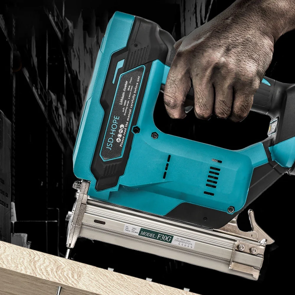 Brushless Cordless Nail Gun -C Straight Nail Gun, Staple Nail Gun, Nail Shooter, Pneumatic Nail Gun; Equipped with Lithium Battery and Quick Charger, Suitable for Decorative Carpentry, Cabinets,
