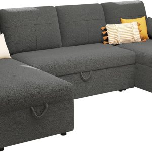 VanAcc Sofa Bed, Sleeper Sofa with Storage Chaise 2 in 1 Pull Out Couch Living Room