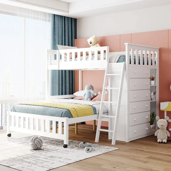 ??Store Closing Sale??Bunk Bed-  Gray +6drawers +3shelves