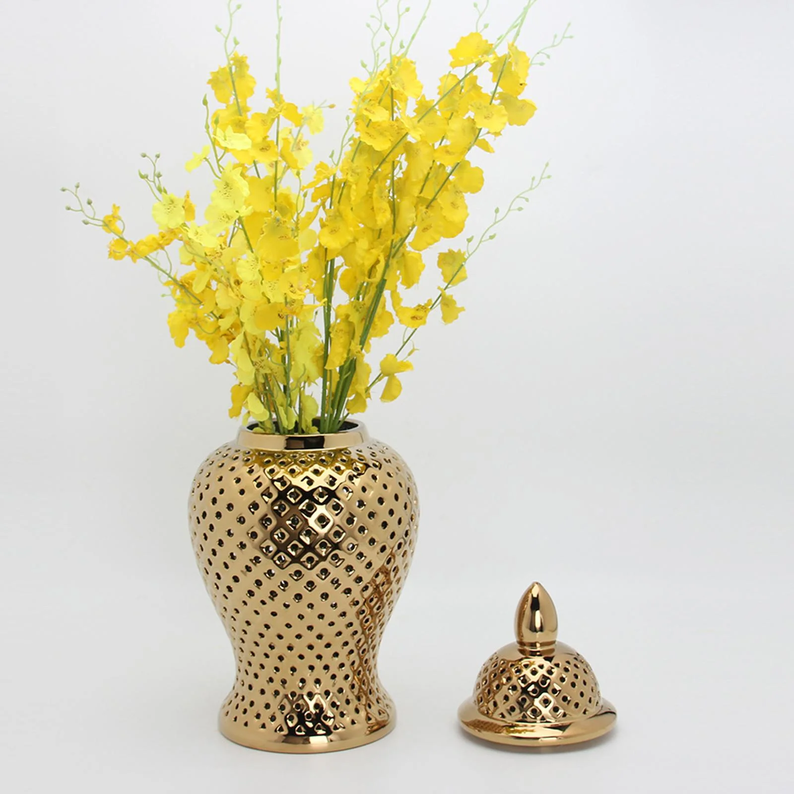 Vintage Style Ceramic Ginger Jar Dried Flower Vase Porcelain Storage Jar with