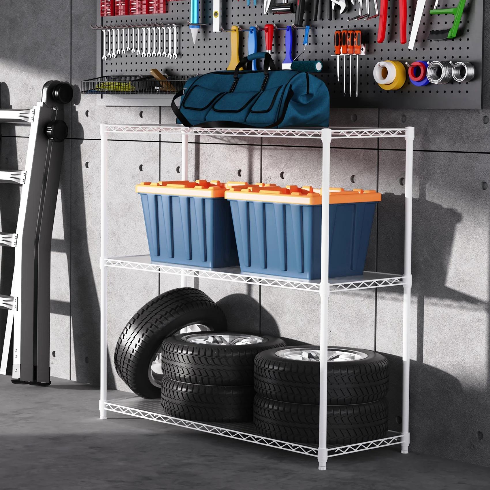 Miniyam 3 Tier Wire Shelving Unit, 2 Packs 1050 LBS NSF Adjustable Metal Garage Storage Shelves, Heavy Duty Storage Wire Rack, Black