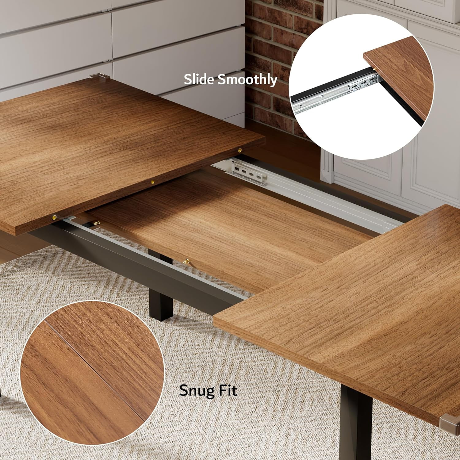 iPormis 63" Extendable Dining Table for 4-8, Square Wooden Dining Room Table with Metal Base, Modern Extendable Table for Small Kitchens, Dining Office Areas, Black