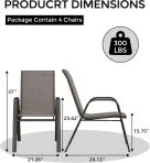 Ataucjin Stackable Dining Chairs Set of 4, High-Back Patio Dining Chairs Set, Outdoor Chairs with Textilene Fabric & Metal Frame for Lawn Backyard Deck Garden