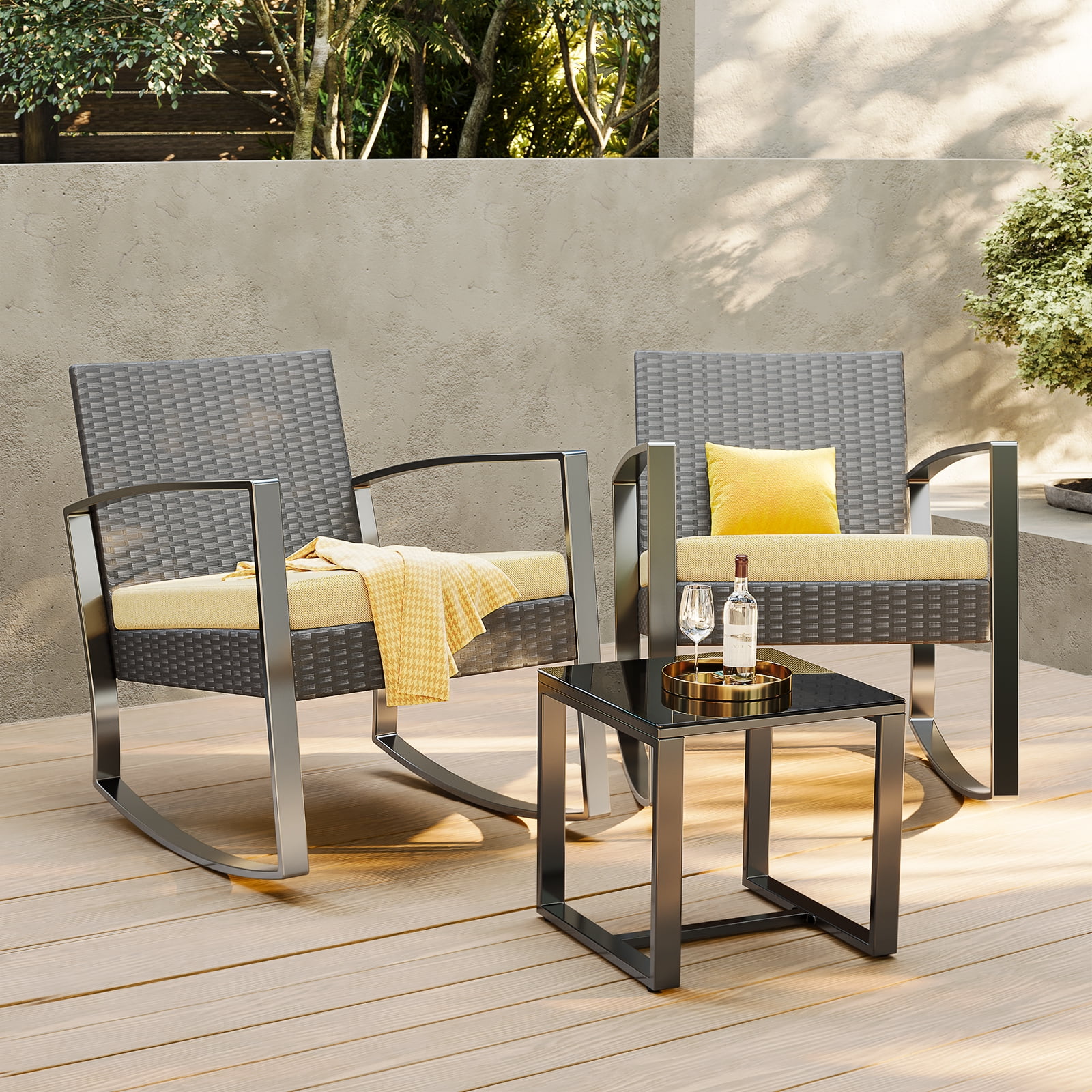 Patio Furniture Set Clearance, Lofka 5 Piece Outdoor Sectional Furniture Chair Set with Cushions and Tea Table, Gray