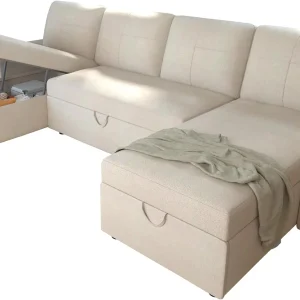 VanAcc Sofa Bed, Sleeper Sofa with Storage Chaise 2 in 1 Pull Out Couch Living Room
