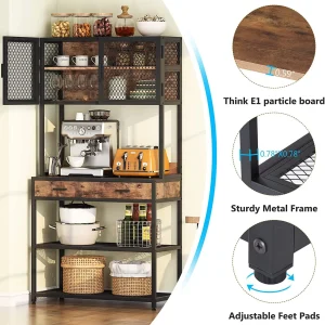 Tribesigns Kitchen Bakers Rack, Microwave Oven Stand with Storage Shelves Cabinet and Drawer, Bakers Racks for Kitchens with Storage Hutch, Kitchen Storage Shelf Organizer Rack for Dinning Room