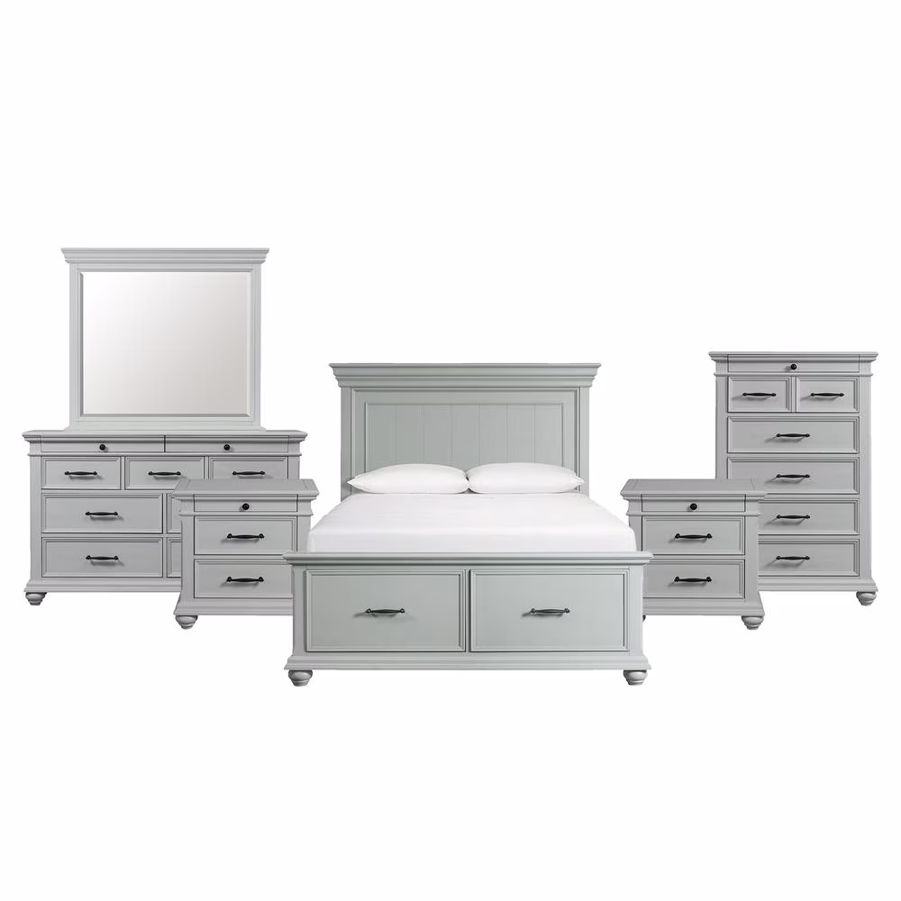 Picket House Furnishings Brooks Queen Platform Storage 6PC Bedroom Set in Grey