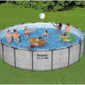 Steel Pro MAX 14 Foot x 48 Inch Round Metal Frame Above Ground Outdoor Swimming Pool Set with 1,000 Filter Pump, Ladder, and Cover, Gray