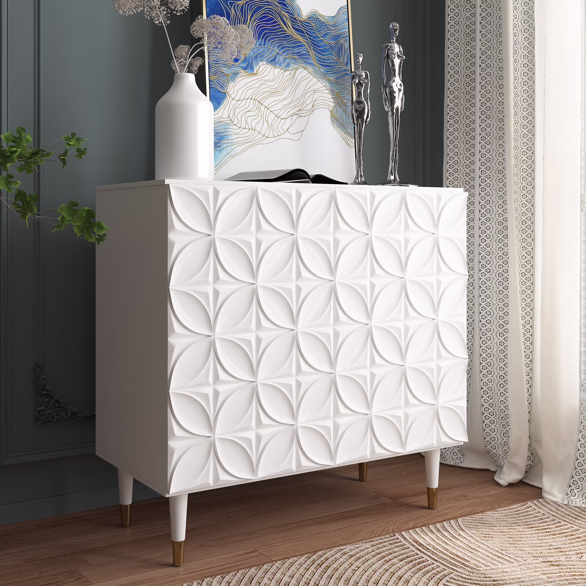 Clihome 2-Door Freestanding Locker Storage Accent Cabinet Blue